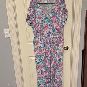 Floral Jumpsuit in Pink and Green Stella Parker Collection Sz Large
